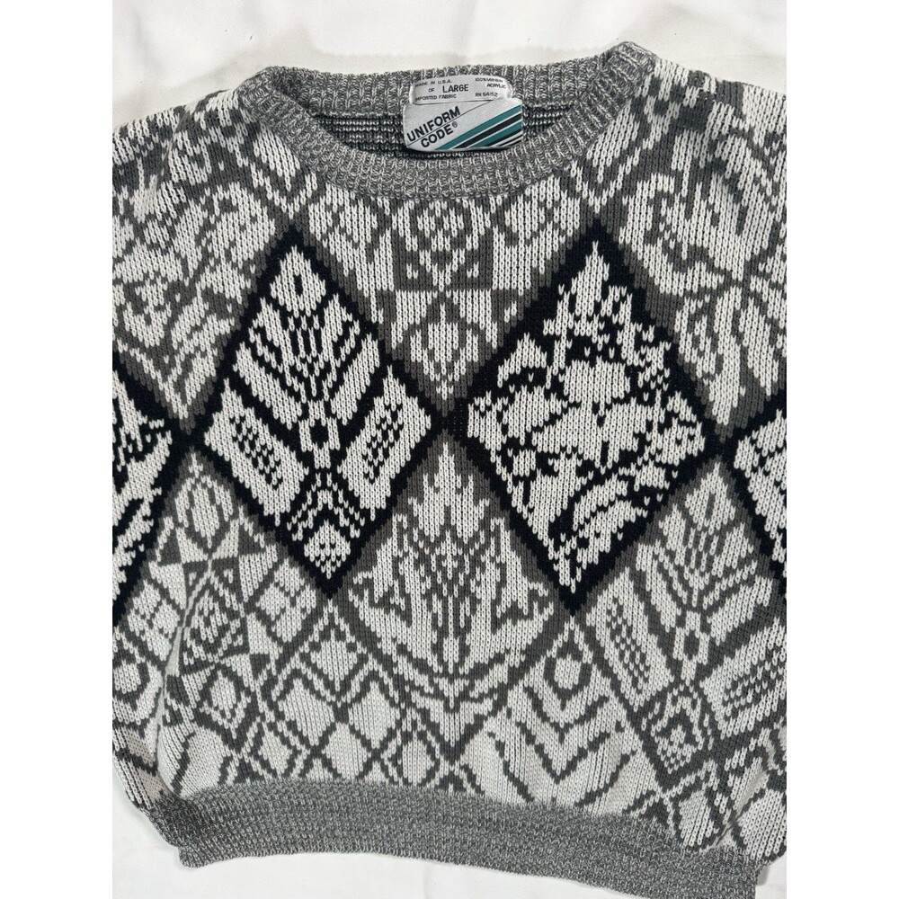 Vintage Nordic Geometric Grandpa Sweater Made USA Large Chunky Ski Lodge Knit - Picture 5 of 5